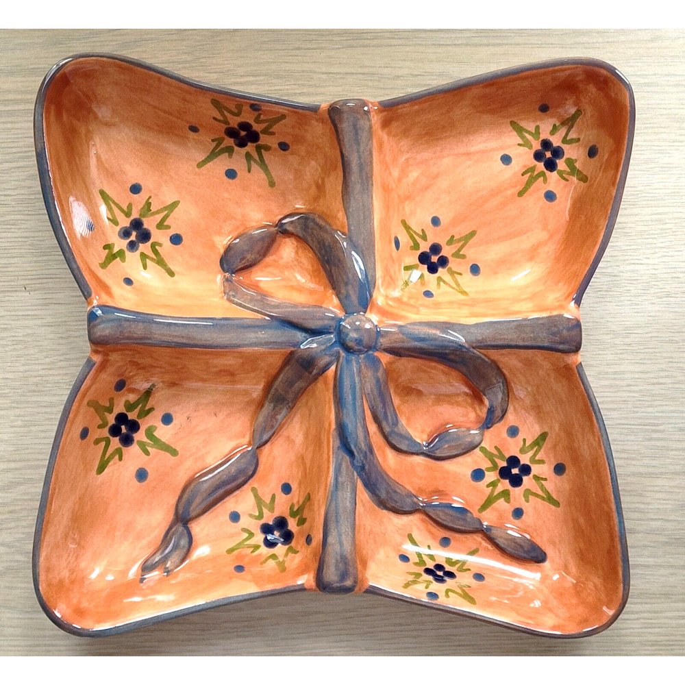 Condiment Plate/Server-Mikasa-Orange-Gray-Four Compartments-Bow Decoration